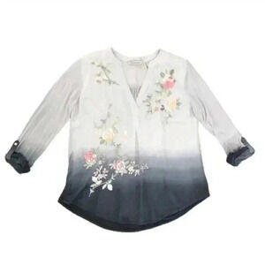 Soft Surroundings Floral Embroidery Ombre Top Blouse Shirt Women's S Small